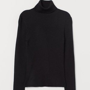 HM - Basic Ribbed Turtleneck Sweater - Black - M